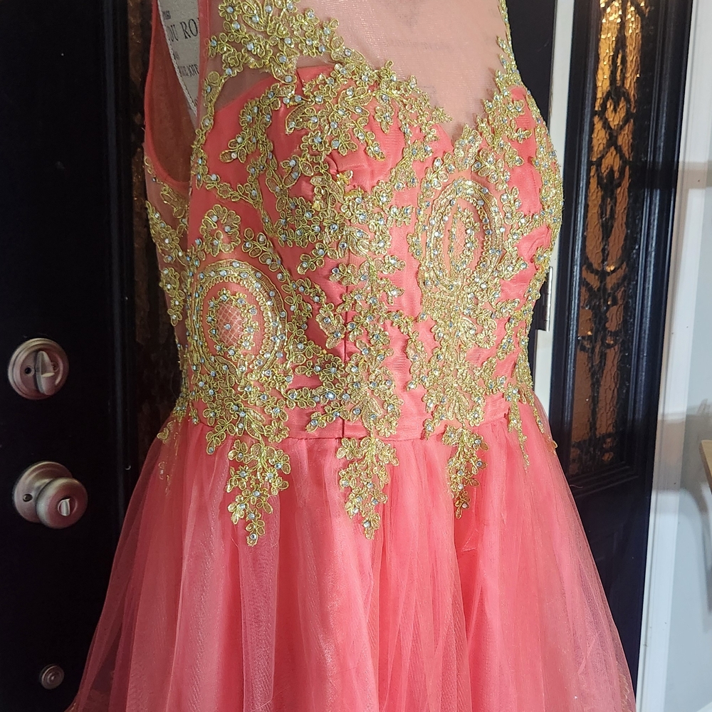 Elegant Coral and Gold Kids Dress